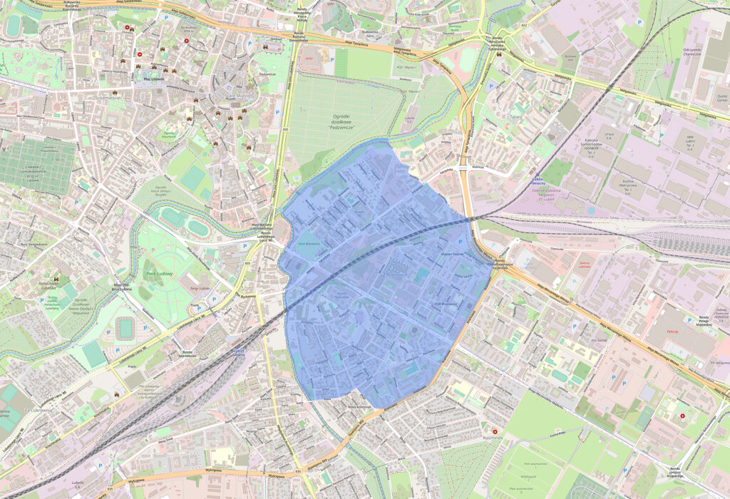 Strefa ewakuacji w związku z sytuacją zaistniałą w dniu 10 sierpnia 2023 roku - znalezienie niewybuchu w rejonie ulicy Wrońskiej 1 w Lublinie.