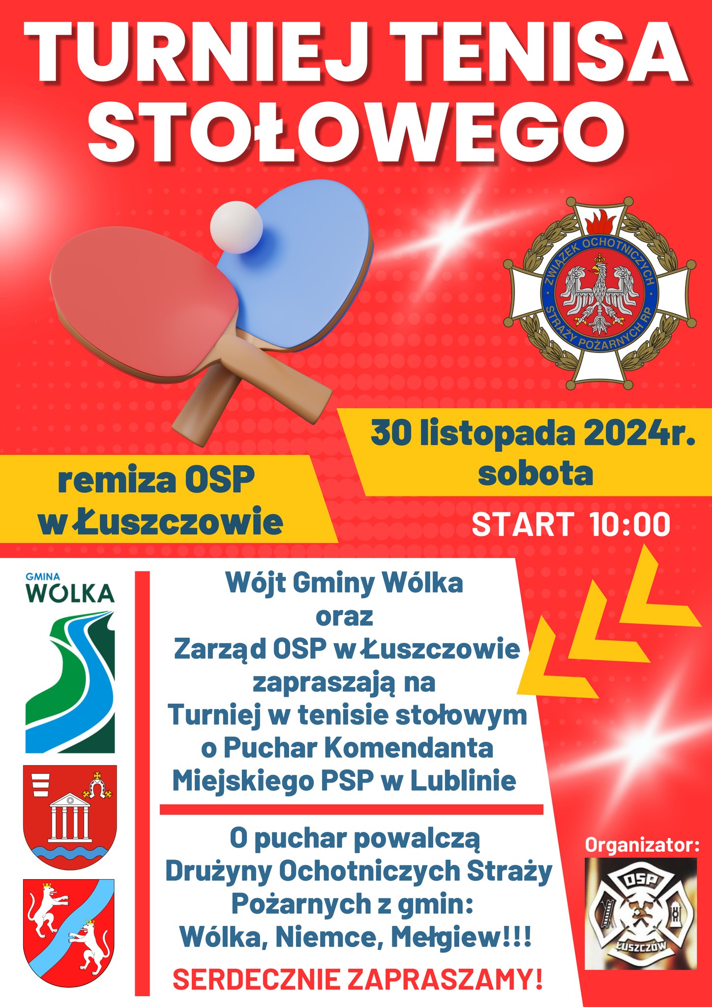 Turniej Tenisa Stołowego zorganizowany 23 listopada 2024r. przez Wójta Gminy Wólka w OSP w Łuszczowie