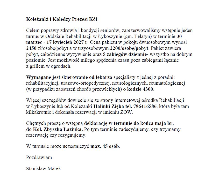 Sanatorium w 2027 INFORMACJA