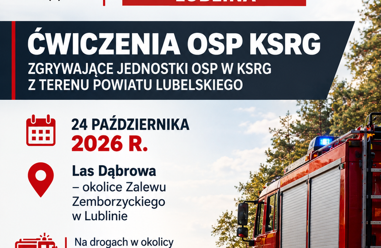 Plakat ćwiczeń strażackich nad Zalewem
