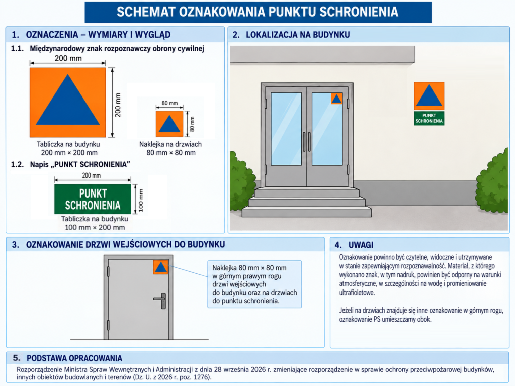 Schemat oznakowania punktu schronienia